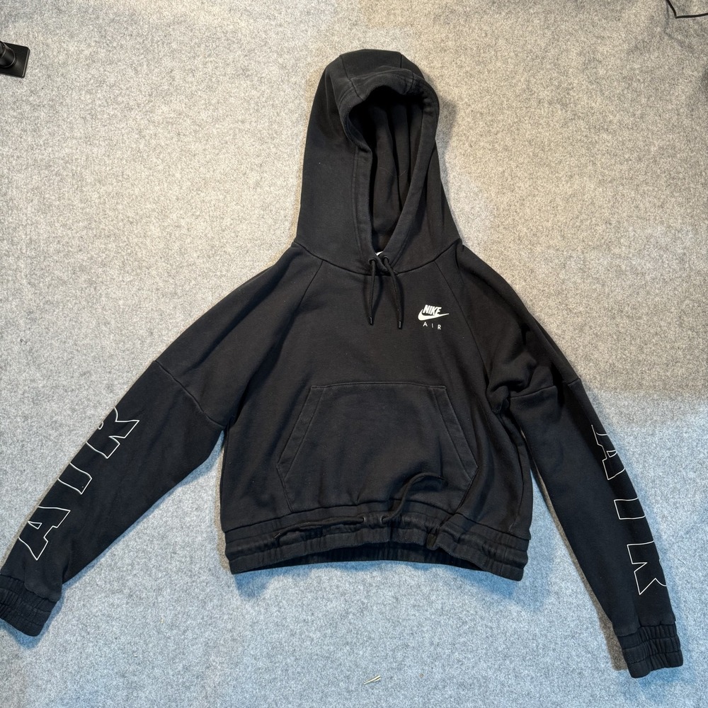 Nike Air Cropped Hoodie Small Black Logo Fleece Pullover
